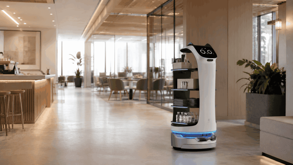 AMR delivering supplies in a modern business environment
